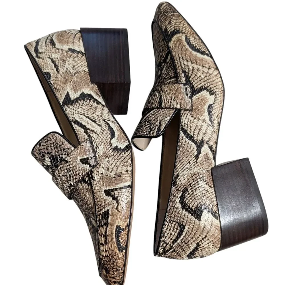 Vince Camuto Adealia leather snakeskin loafer block heel size 9.5 M stylish - Picture 6 of 9